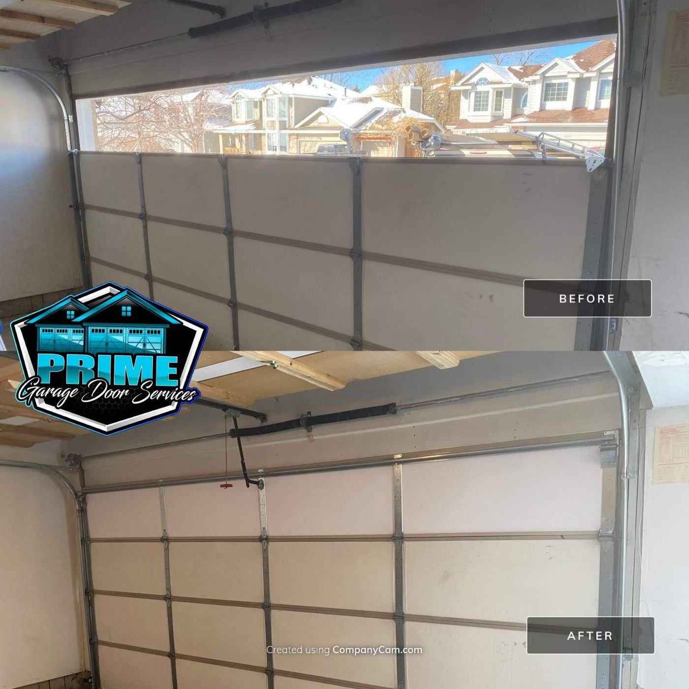 Garage door before and after balance and hardware repair